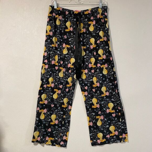 Other - Tweety Bird Pajama Pants Size L 11/13 | Warner Bros Sleepwear Black Pink Hearts